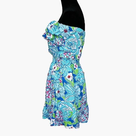 Lilly Pulitzer Dress Quincy Worth Blue May Flowers Strapless Beach Vacation S - Picture 7 of 14